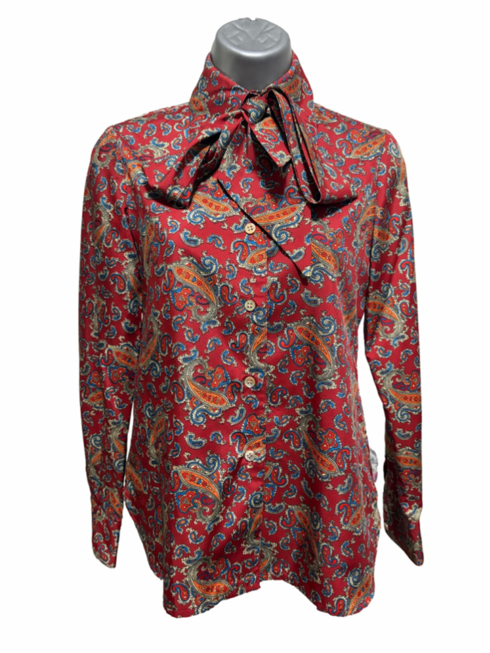Betty Hanson&Co Vintage Blouse Womens Size 4 Red Paisley Bow Lord & Taylor